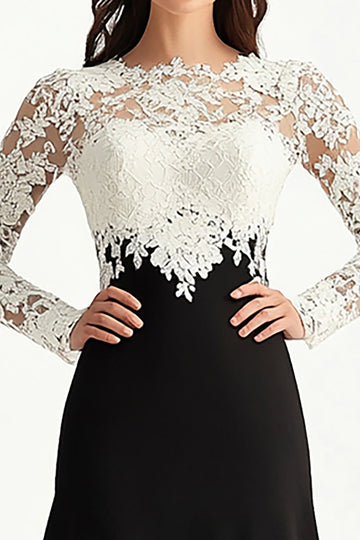 Elégant Noir Blanc Une Ligne Dentelle Longue Mère De La Robe De La Mariée Avec Appliques